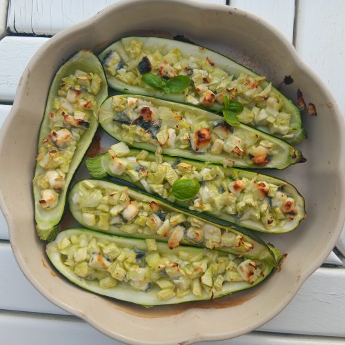 Courgettes farcies au chèvre cendré